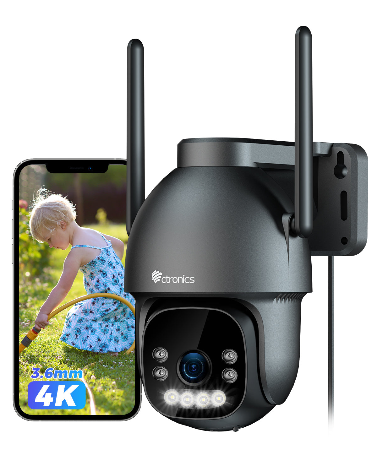 Ctronics cámara de vigilancia 4K para exteriores, visión nocturna a color de 8 MP, WiFi de 2,4 / 5 GHz, detección de personas, vehículos y animales, compatible con NVR