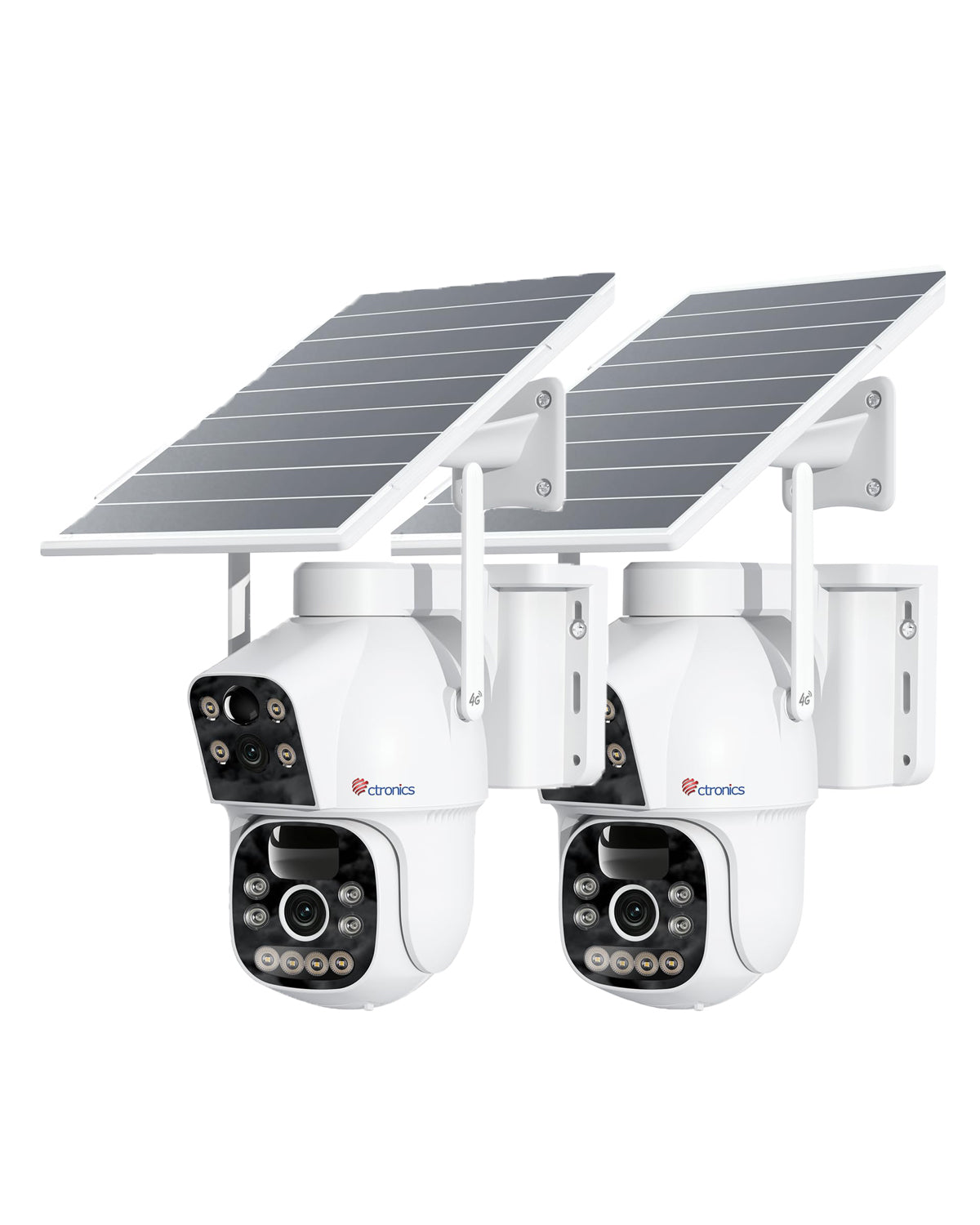 Ctronics Cámara de vigilancia exterior 4G LTE con tarjeta SIM, doble lente, batería de 15600 mAh y panel solar de 8 W, cámara solar sin cables, detección de personas Dual‑PIR