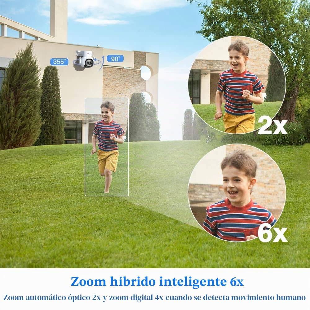 Ctronics Cámara de Seguridad Exterior con Zoom Híbrido 6X, Doble Lente, Seguimiento Automático con Zoom Automático, Cámara CCTV PTZ Exterior