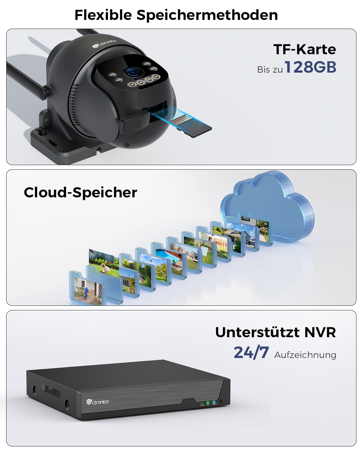 Ctronics cámara de vigilancia 4K para exteriores, visión nocturna a color de 8 MP, WiFi de 2,4 / 5 GHz, detección de personas, vehículos y animales, compatible con NVR