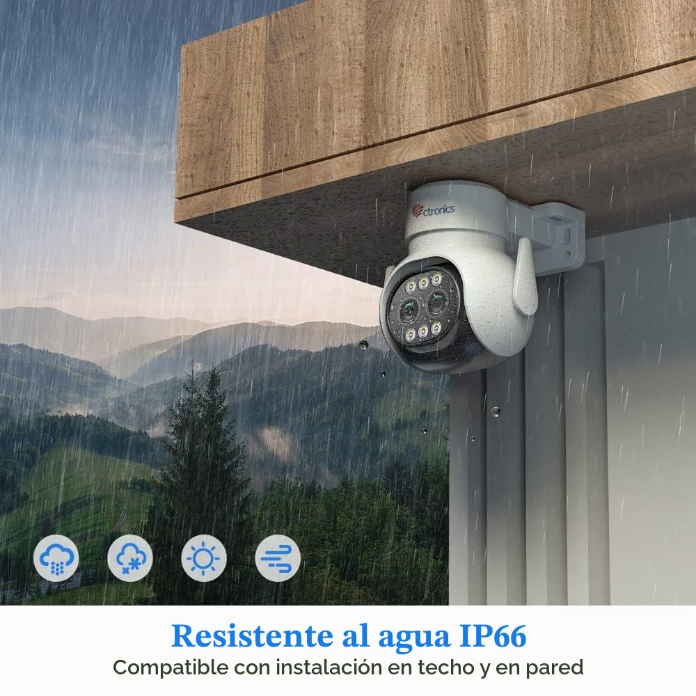 Ctronics Cámara de Seguridad Exterior con Zoom Híbrido 6X, Doble Lente, Seguimiento Automático con Zoom Automático, Cámara CCTV PTZ Exterior