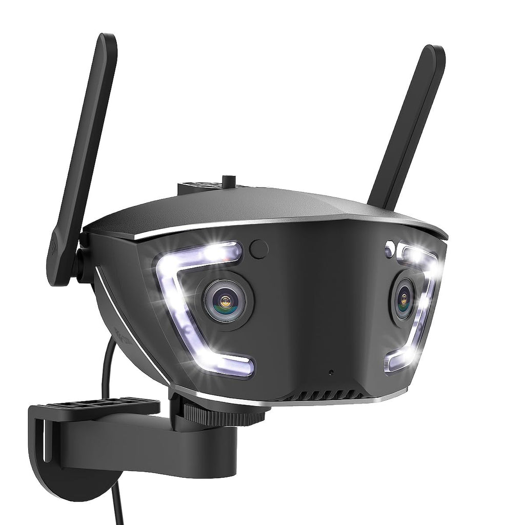Cámara de seguridad exterior WiFi cableada Ctronics de 4MP con doble lente, campo de visión de 180° y detección de personas, vehículos y animales