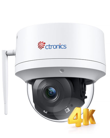 Ctronics Cámara de Vigilancia Exterior 4K WiFi 2,4/5GHz, Seguimiento Automático de Personas/Vehículos/Animales, Visión Nocturna UHD