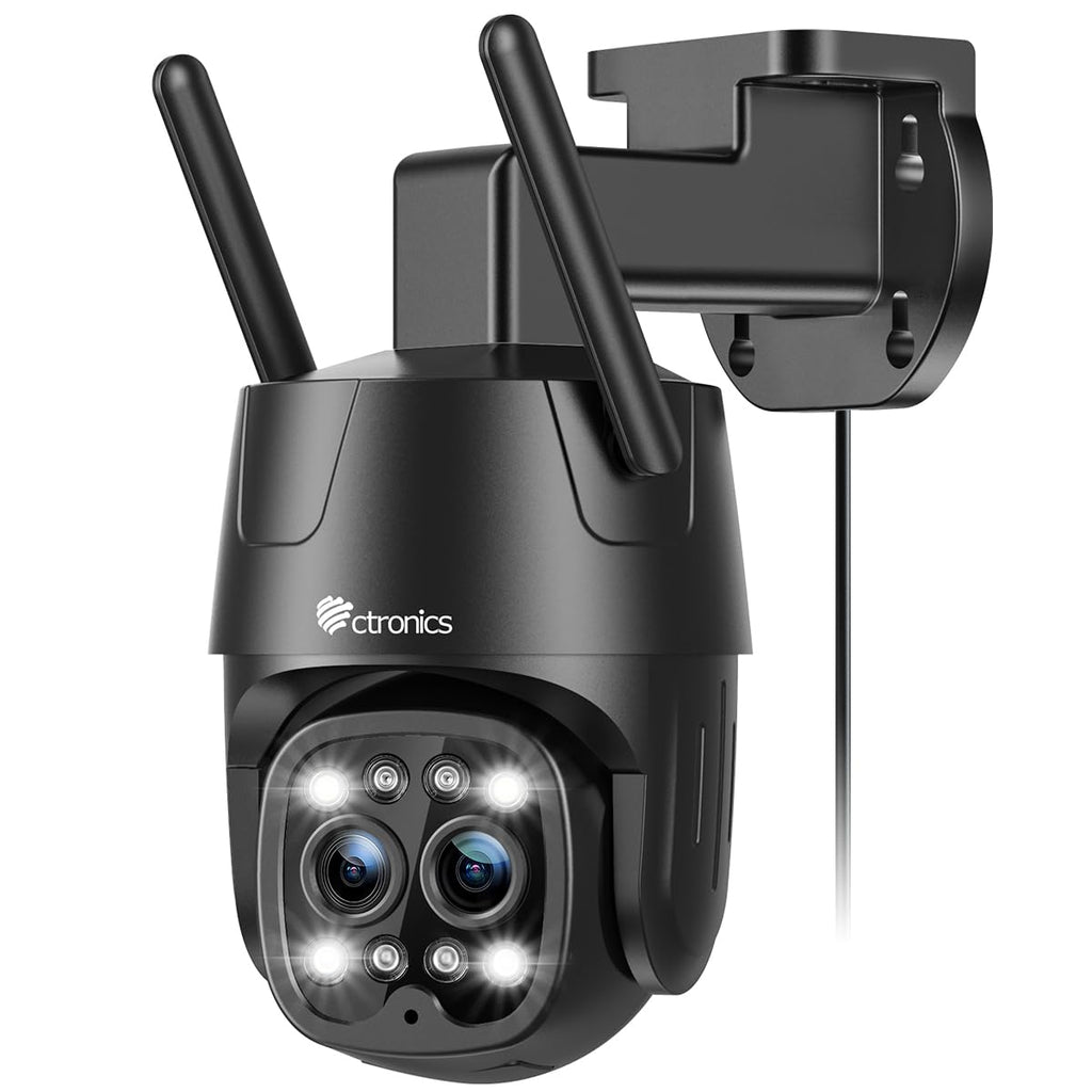 Ctronics Cámara de vigilancia exterior WLAN 2K 4MP, WiFi 2,4 GHz / 5 GHz con doble objetivo, zoom híbrido 6X