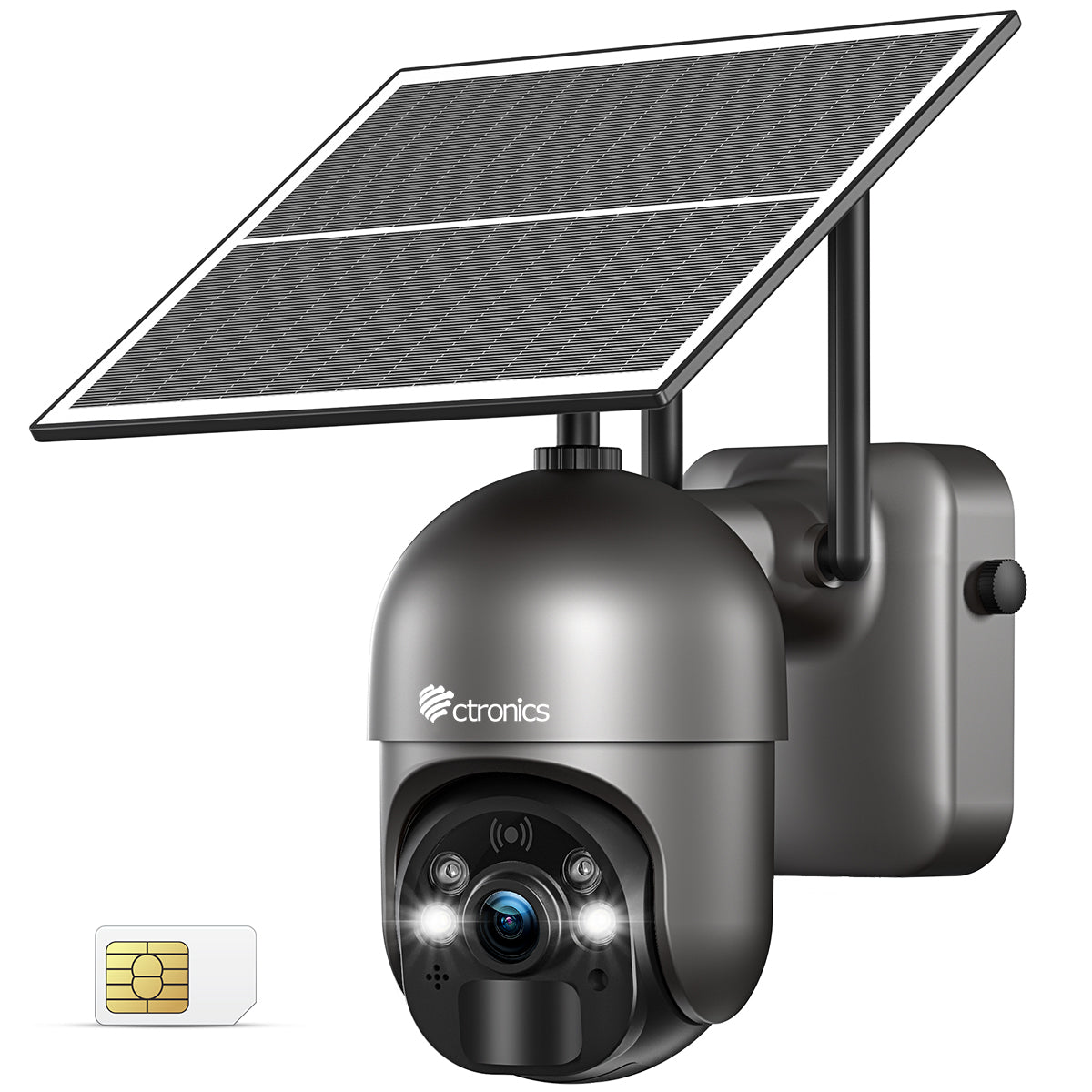 Cámara de vigilancia exterior Ctronics 3G/4G LTE con tarjeta SIM, cámara PTZ solar 100 % inalámbrica para exteriores con batería de 14400 mAh