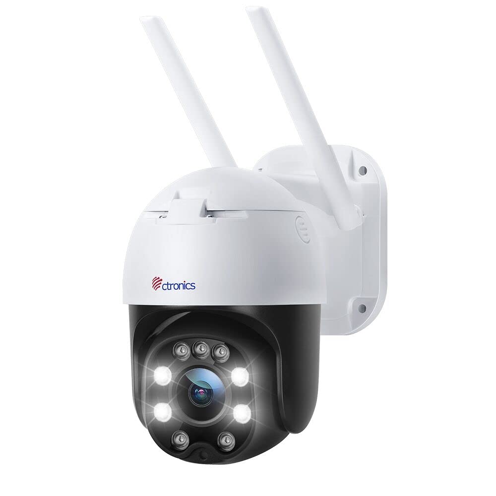 Cámara de vigilancia WiFi exterior Ctronics 5MP con visión nocturna en color de 25 m, detección de personas y seguimiento automático
