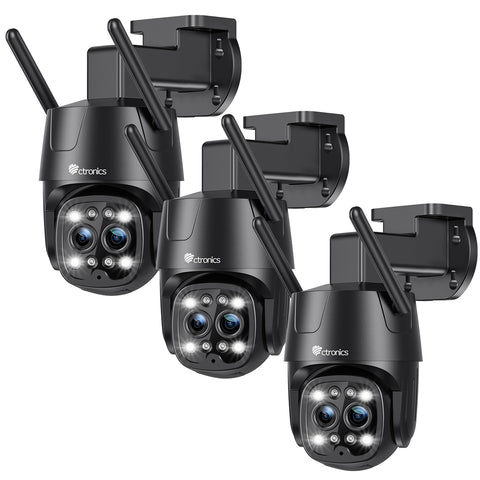 Ctronics Cámara de vigilancia exterior WLAN 2K 4MP, WiFi 2,4 GHz / 5 GHz con doble objetivo, zoom híbrido 6X