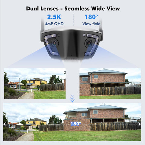 Cámara de seguridad exterior WiFi cableada Ctronics de 4MP con doble lente, campo de visión de 180° y detección de personas, vehículos y animales