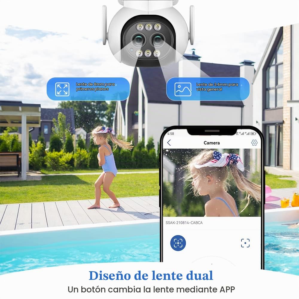 Ctronics Cámara de Seguridad Exterior con Zoom Híbrido 6X, Doble Lente, Seguimiento Automático con Zoom Automático, Cámara CCTV PTZ Exterior