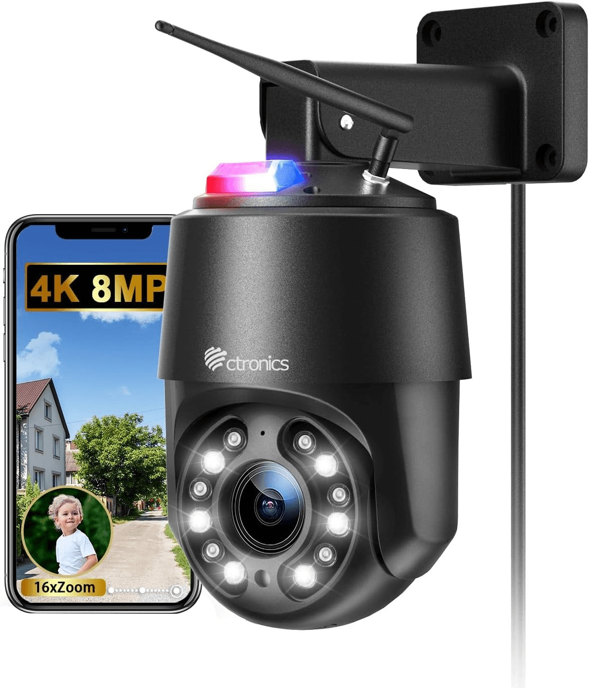 Ctronics 4K 8MP 16X Zoom Óptico Exterior WiFi Cámara de Vigilancia con Auto Cruise/Tracking/Zoom