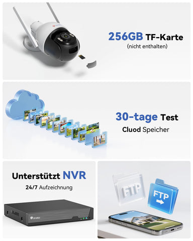 Cámara de vigilancia exterior Ctronics 4K 8MP WiFi, cámara PTZ para exterior con detección de personas, vehículos y animales, WiFi de 2,4/5 GHz, visión nocturna en color 4K