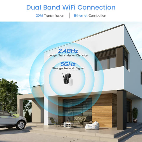 Ctronics Cámara de vigilancia exterior WLAN 2K 4MP, WiFi 2,4 GHz / 5 GHz con doble objetivo, zoom híbrido 6X