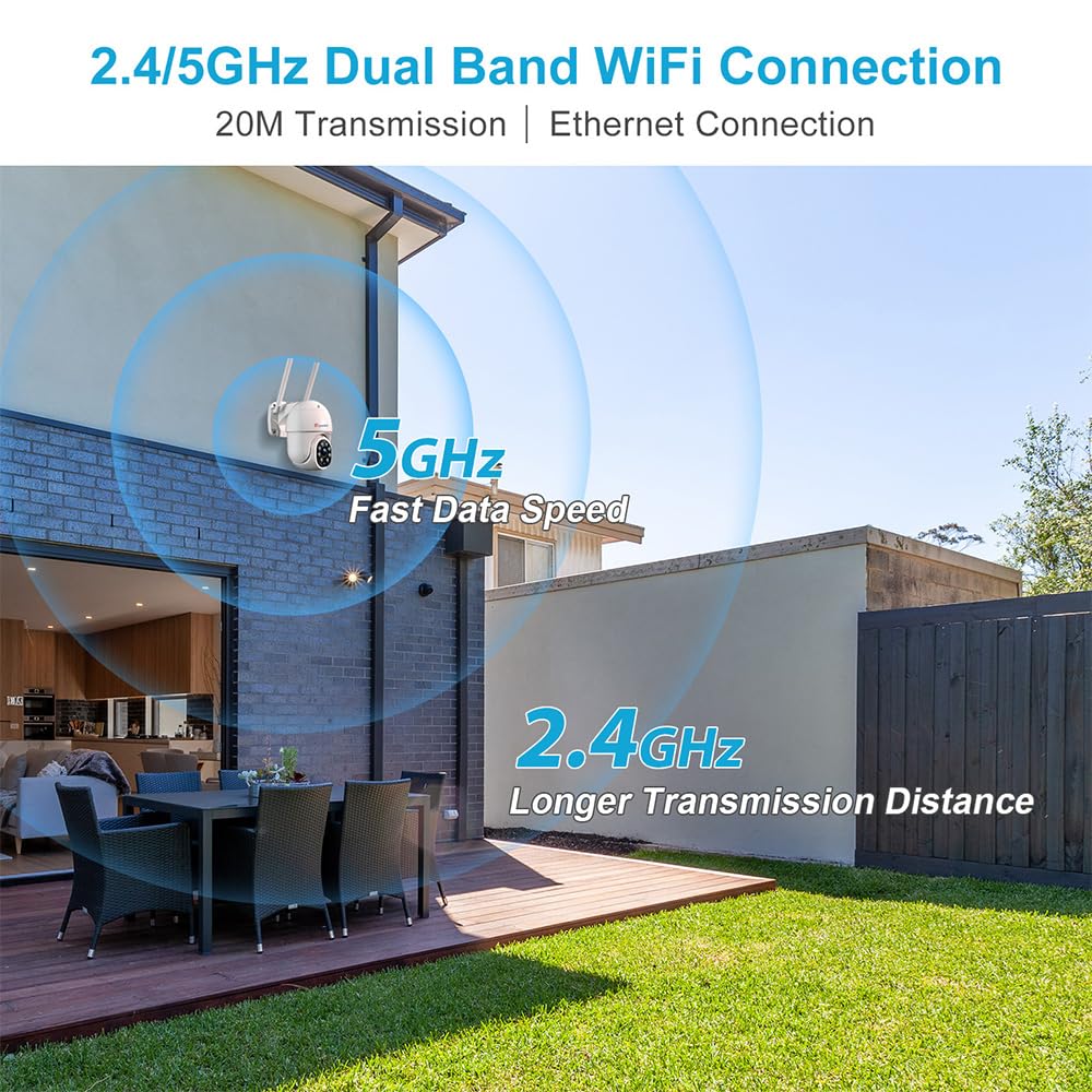 Cámara de vigilancia WiFi exterior PTZ, cámara IP 360°, visión nocturna a color, detección humana y seguimiento automático