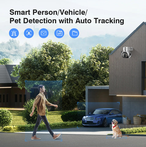 Ctronics 4K 8MP Cámara PTZ para exteriores con foco, cámara de seguridad WiFi de 2,4/5 GHz, cámara con cable para seguridad del hogar con detección de personas/mascotas/vehículos y seguimiento automático