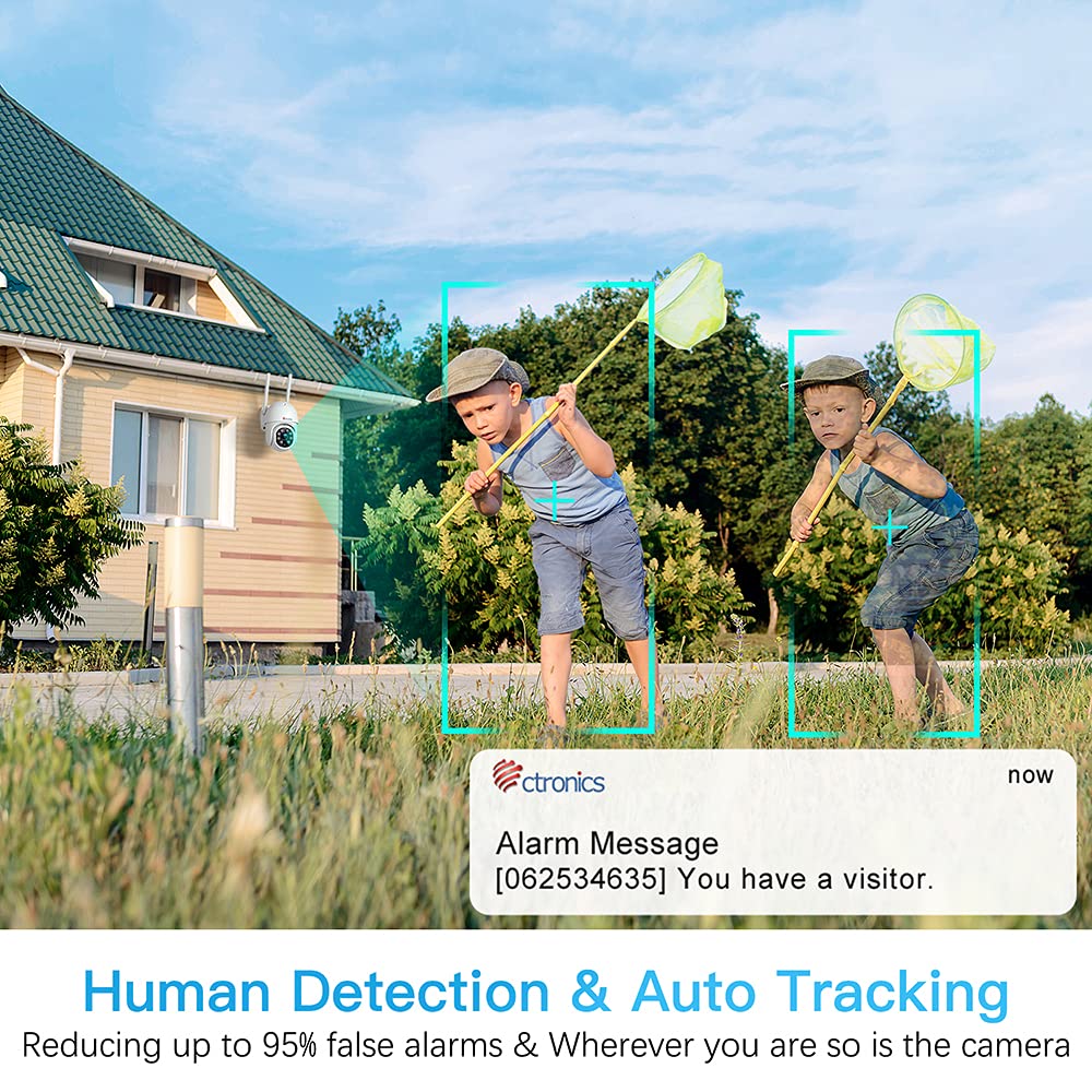 Cámara de vigilancia WiFi exterior PTZ, cámara IP 360°, visión nocturna a color, detección humana y seguimiento automático