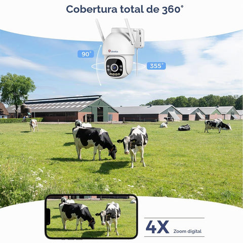 Cámara de seguridad exterior Ctronics 2.5K 4MP 3G/4G LTE con tarjeta SIM, cámara IP PTZ para exterior, detección de personas