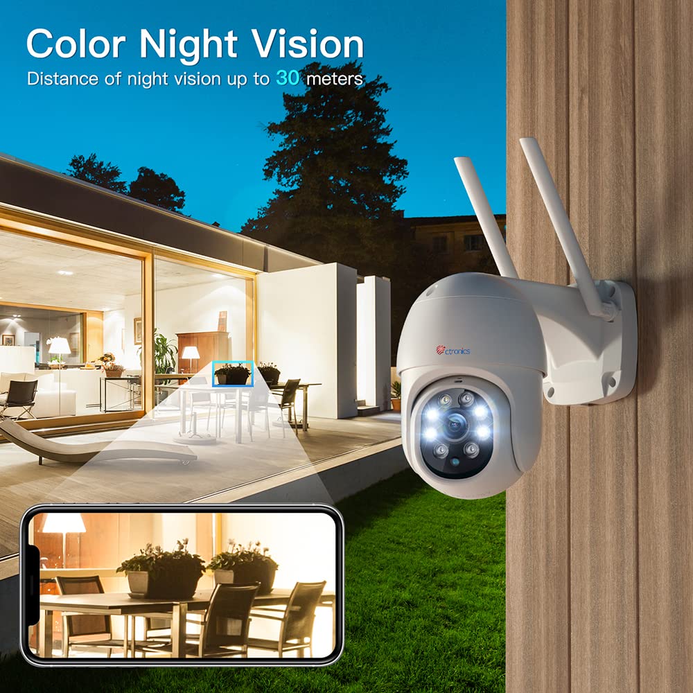 Cámara de vigilancia WiFi exterior PTZ, cámara IP 360°, visión nocturna a color, detección humana y seguimiento automático