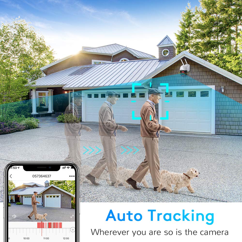 Cámara de vigilancia WiFi exterior Ctronics 5MP con visión nocturna en color de 25 m, detección de personas y seguimiento automático