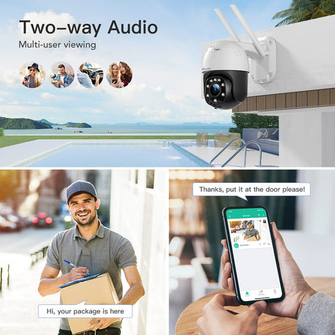 Ctronics Cámara PTZ WiFi para Exteriores, Cámara IP 1080P con Detección de Movimiento y Detección de Personas