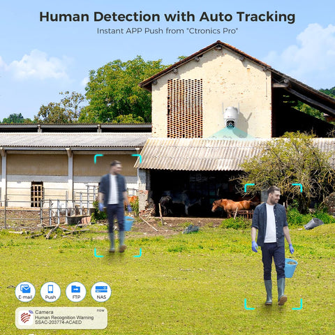 Cámara de seguridad exterior Ctronics 2.5K 4MP 3G/4G LTE con tarjeta SIM, cámara IP PTZ para exterior, detección de personas