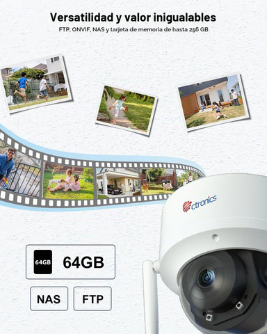 Ctronics Cámara de Vigilancia Exterior 4K WiFi 2,4/5GHz, Seguimiento Automático de Personas/Vehículos/Animales, Visión Nocturna UHD