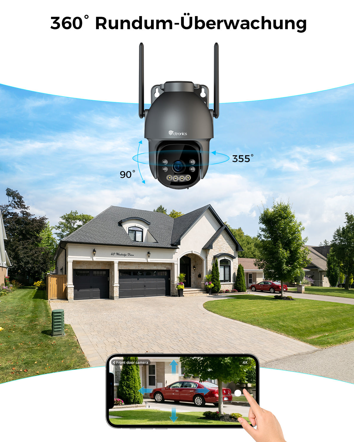 Ctronics cámara de vigilancia 4K para exteriores, visión nocturna a color de 8 MP, WiFi de 2,4 / 5 GHz, detección de personas, vehículos y animales, compatible con NVR