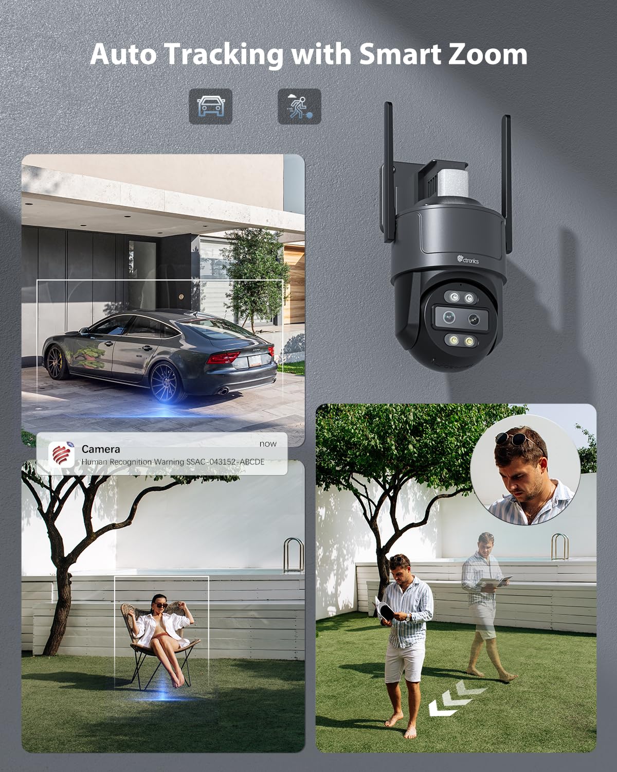 Ctronics 2.5K 4G Cámara de Vigilancia Exterior con Doble Lente, Zoom Híbrido 10X, Auto-Tracking