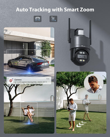 Ctronics 2.5K 4G Cámara de Vigilancia Exterior con Doble Lente, Zoom Híbrido 10X, Auto-Tracking