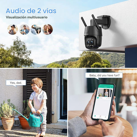 Ctronics Cámara de vigilancia exterior WLAN 2K 4MP, WiFi 2,4 GHz / 5 GHz con doble objetivo, zoom híbrido 6X