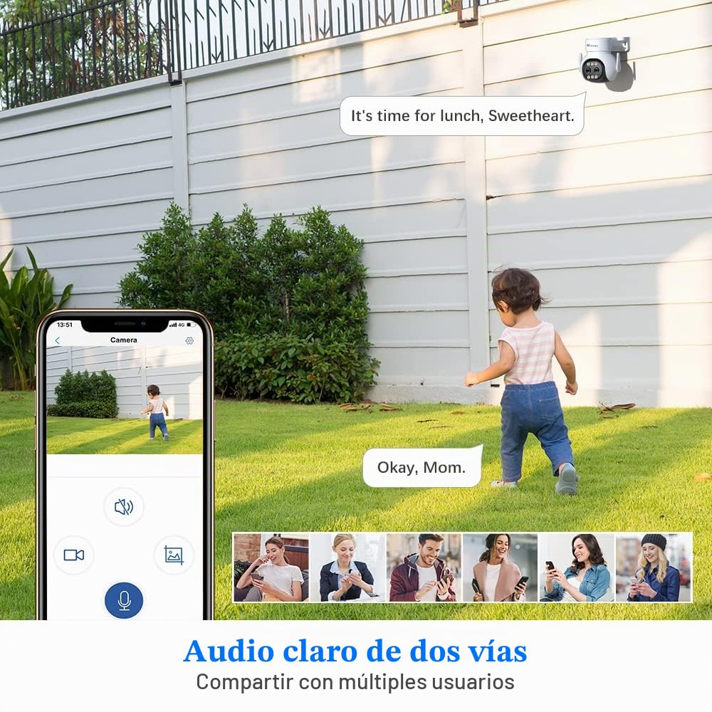 Ctronics Cámara de Seguridad Exterior con Zoom Híbrido 6X, Doble Lente, Seguimiento Automático con Zoom Automático, Cámara CCTV PTZ Exterior