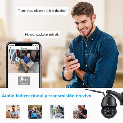 Cámara de vigilancia WiFi exterior Ctronics 5MP con zoom óptico de 30×, cámara IP HD, detección humana, seguimiento de personas y visión nocturna de 150 m