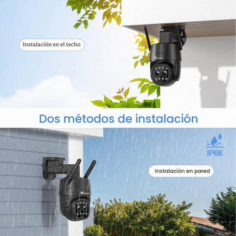 Ctronics Cámara de vigilancia exterior WLAN 2K 4MP, WiFi 2,4 GHz / 5 GHz con doble objetivo, zoom híbrido 6X