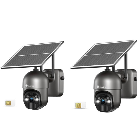 Cámara de vigilancia exterior Ctronics 3G/4G LTE con tarjeta SIM, cámara PTZ solar 100 % inalámbrica para exteriores con batería de 14400 mAh