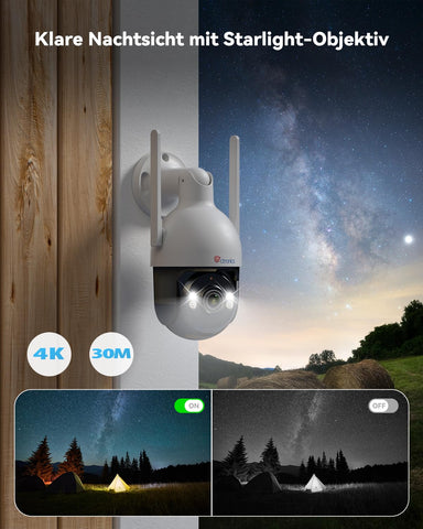 Cámara de vigilancia exterior Ctronics 4K 8MP WiFi, cámara PTZ para exterior con detección de personas, vehículos y animales, WiFi de 2,4/5 GHz, visión nocturna en color 4K