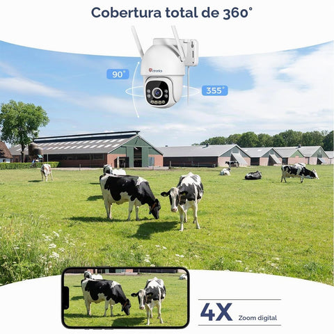 Cámara de seguridad exterior Ctronics 2.5K 4MP 3G/4G LTE con tarjeta SIM, cámara IP PTZ para exterior, detección de personas