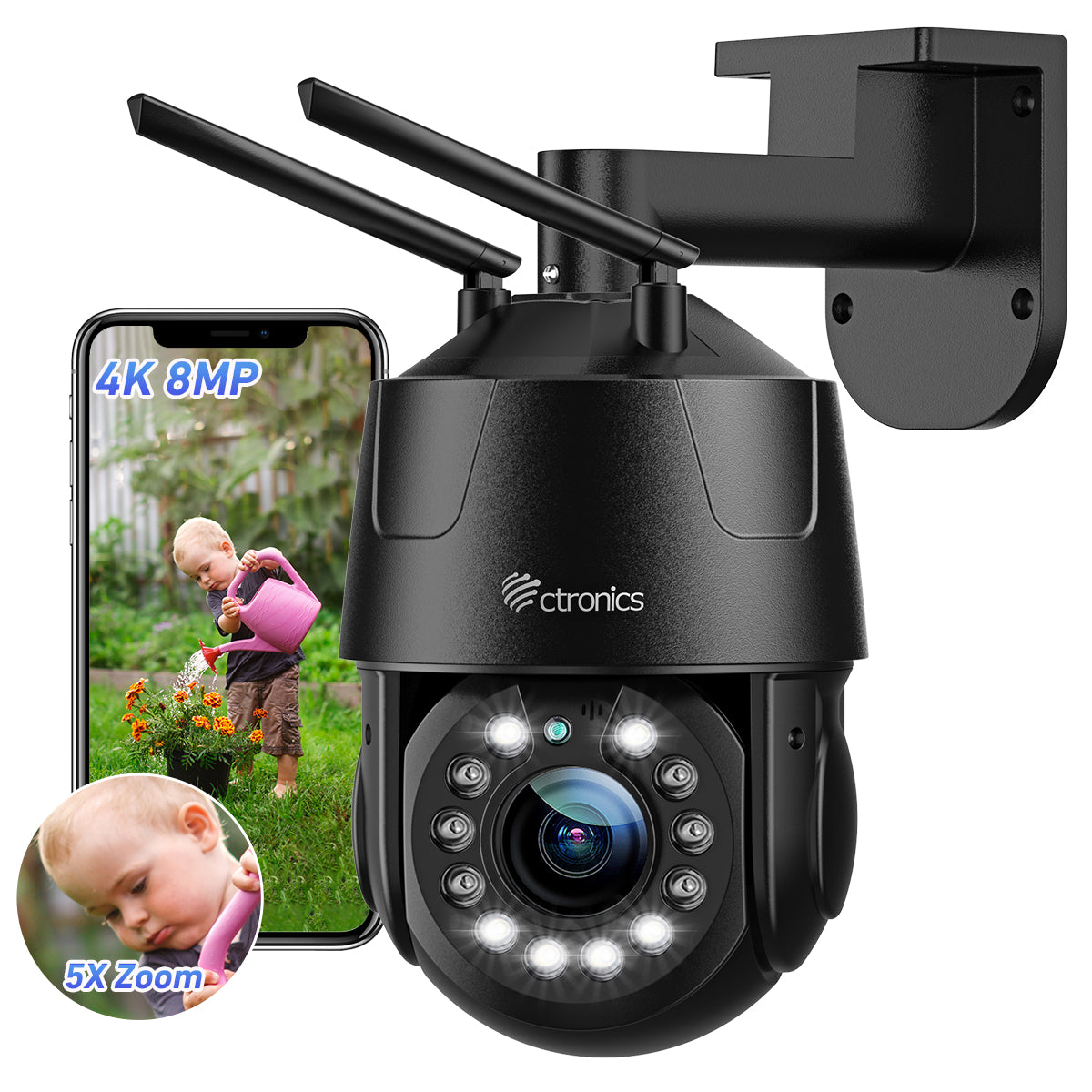 4K 8MP Zoom óptico 5X Exterior 2.4/5 GHz Cámara de vigilancia WiFi Cámara IP Detección de personas/vehículos/animales