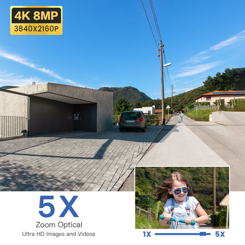 4K 8MP Zoom óptico 5X Exterior 2.4/5 GHz Cámara de vigilancia WiFi Cámara IP Detección de personas/vehículos/animales