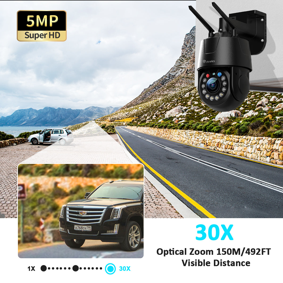 5MP 30X Zoom Óptico Metal Exterior WiFi Cámara de Vigilancia 5/2.4Ghz Auto Crucero y Zoom