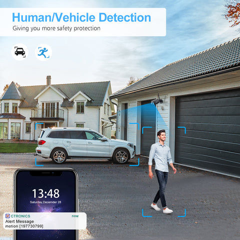 Cámara de vigilancia WiFi para exteriores 4K 8MP con detección de vehículos/humanos Zoom digital 5X