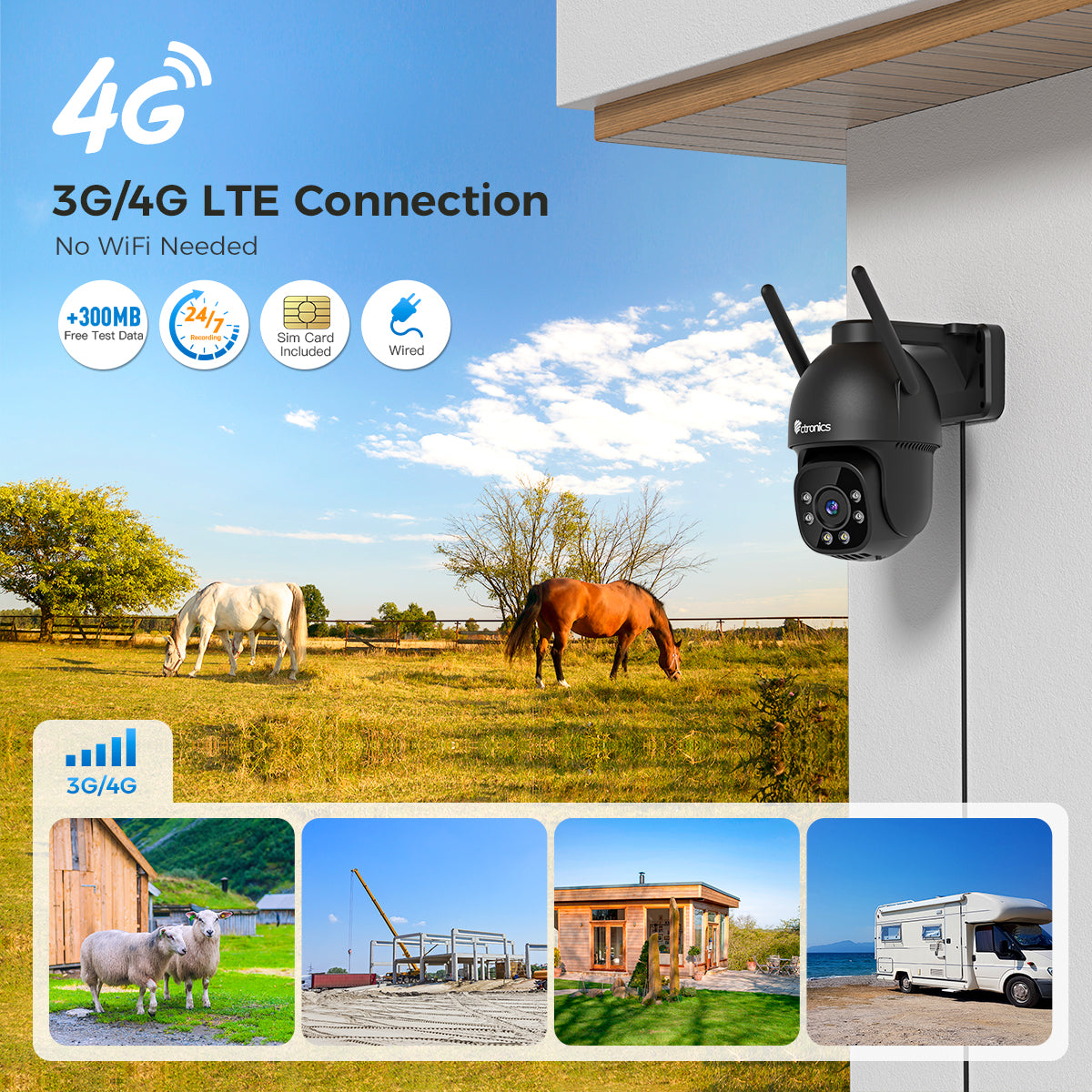 4G LTE 360° PTZ Cámara Camara Vigilancia Exterior con Detección Humana