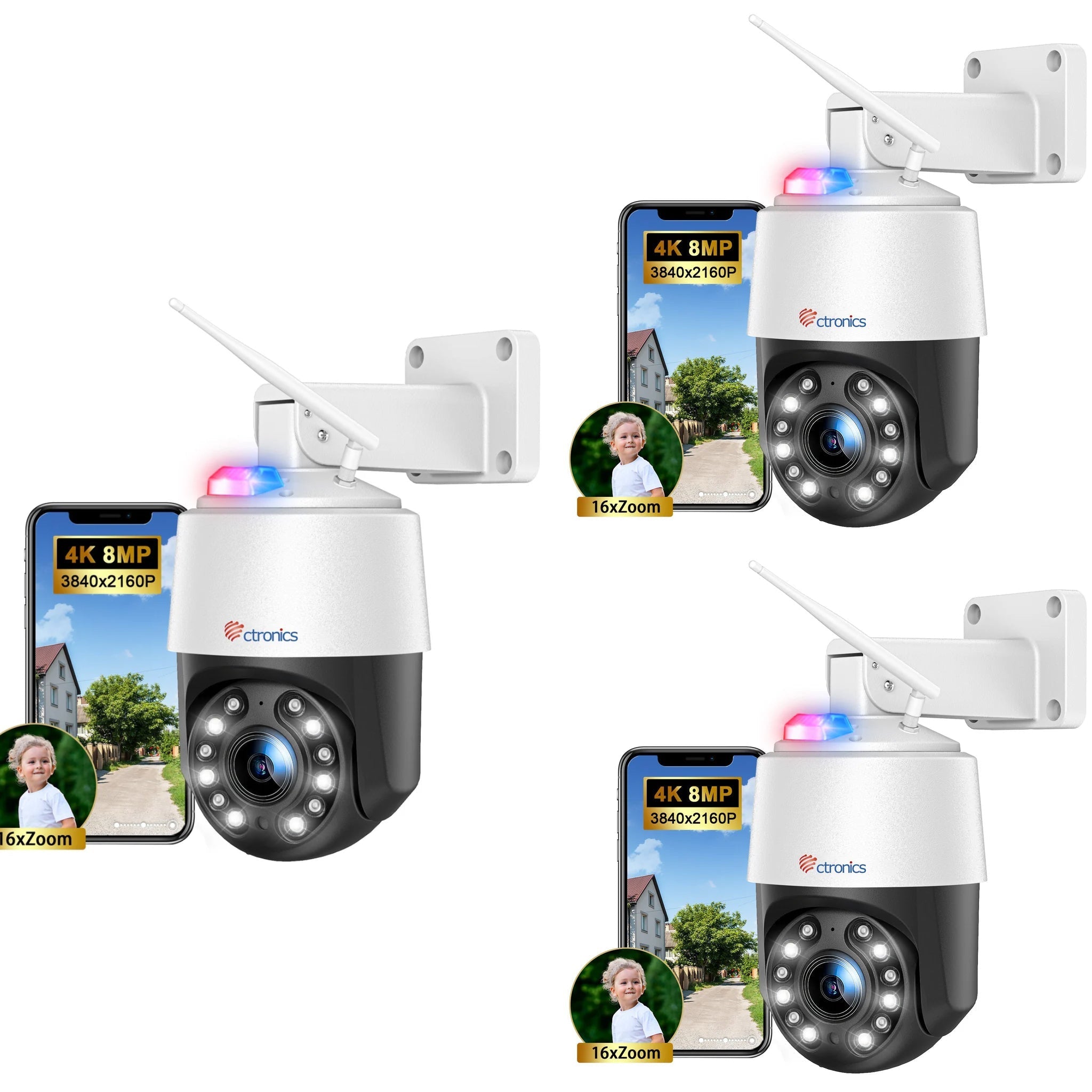 Ctronics 4K 8MP 16X Zoom Óptico Exterior WiFi Cámara de Vigilancia con Auto Cruise/Tracking/Zoom
