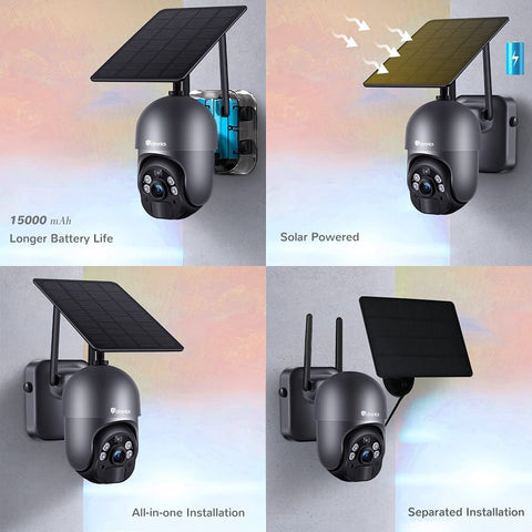 Cámara de seguridad solar inalámbrica Ctronics 2K 3MP con WiFi y zoom digital 4x