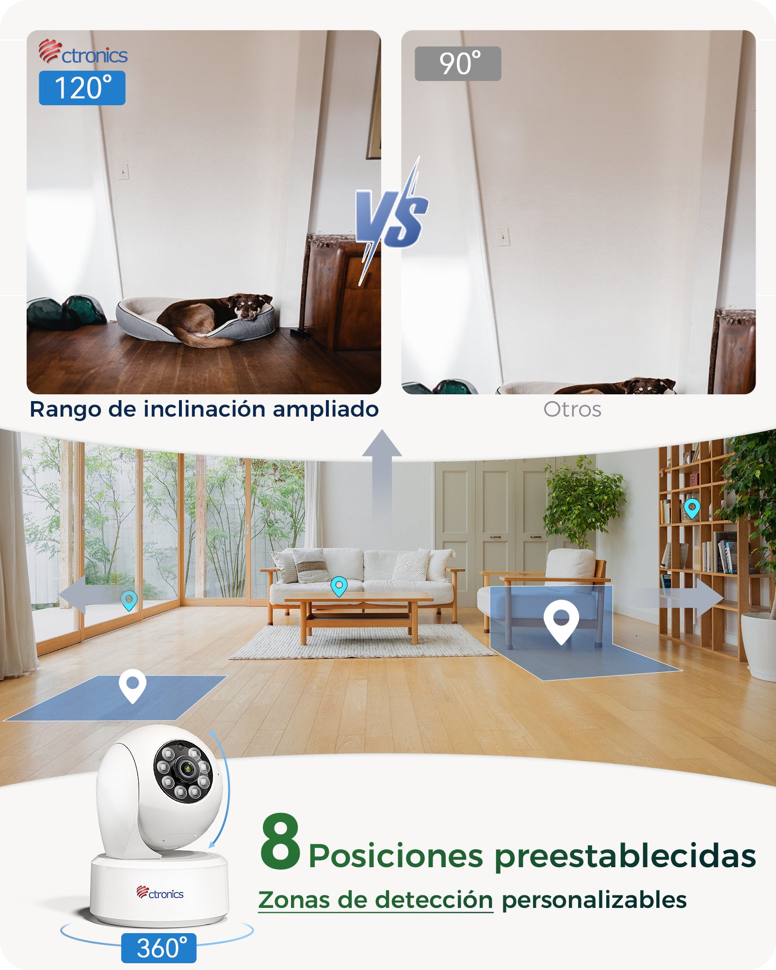 4K 8MP 24/7 Cámara Interiores, 2.4/5GHz WiFi, detección de Personas/Mascotas AI