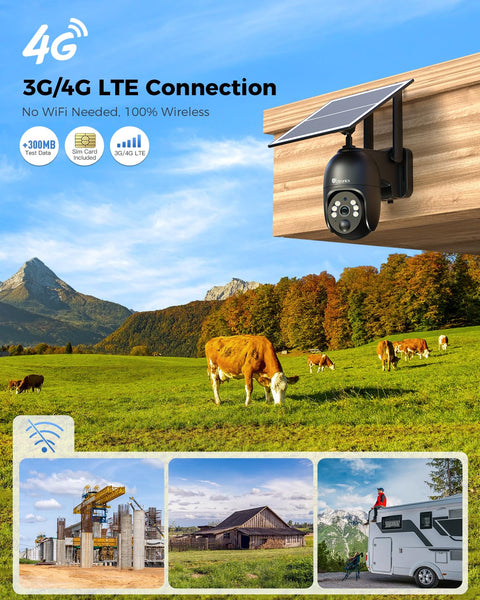 Cámara de vigilancia solar exterior inalámbrica 2K 3G/4G LTE con batería de 10.400 mAh