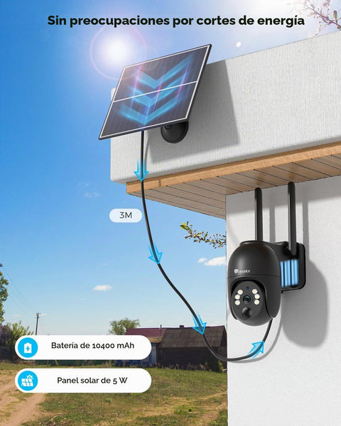 Cámara de vigilancia solar exterior inalámbrica 2K 3G/4G LTE con batería de 10.400 mAh