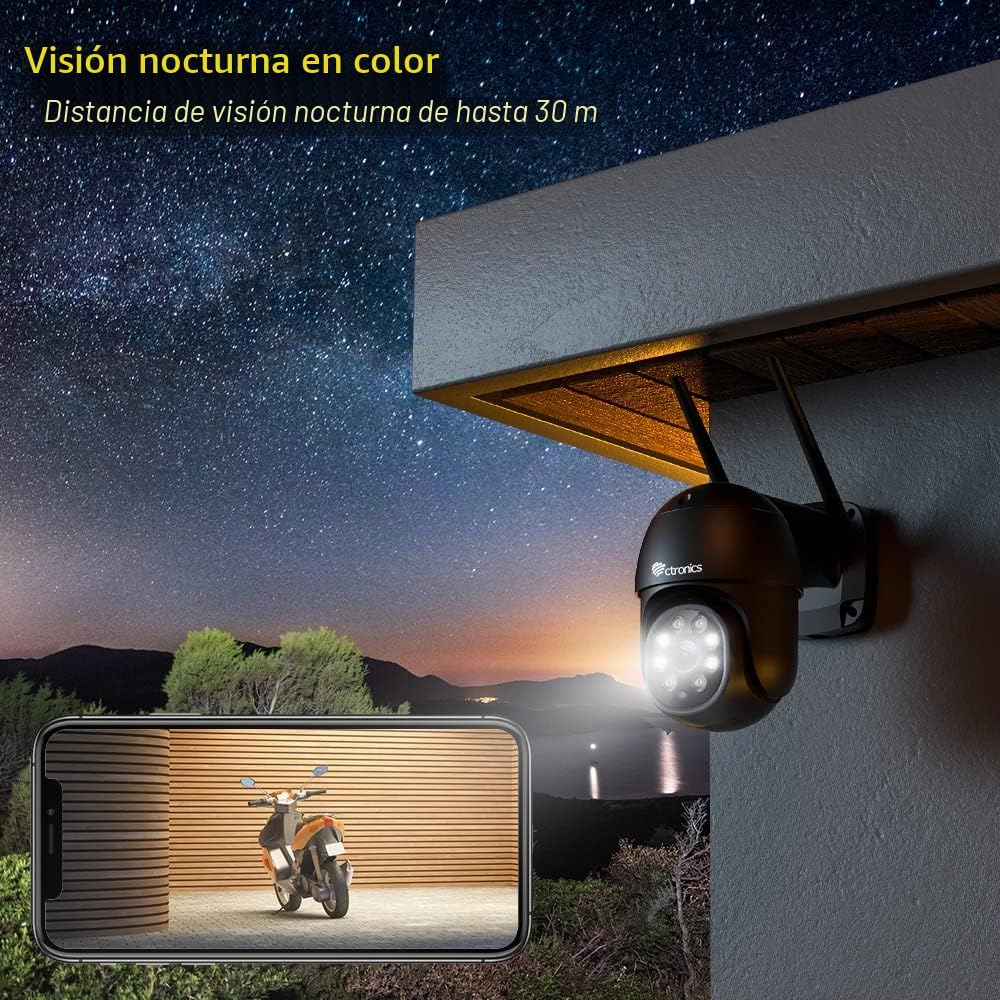 Ctronics Cámara de Vigilancia PTZ Exterior, IP WiFi con Visión Nocturna a Color de 30 m
