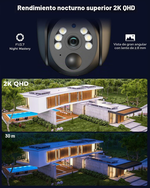 Cámara de vigilancia solar exterior inalámbrica 2K 3G/4G LTE con batería de 10.400 mAh