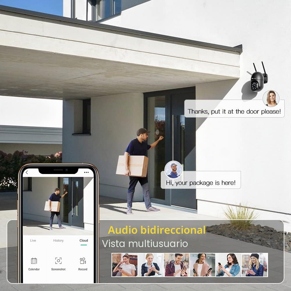 Ctronics Cámara de Vigilancia PTZ Exterior, IP WiFi con Visión Nocturna a Color de 30 m