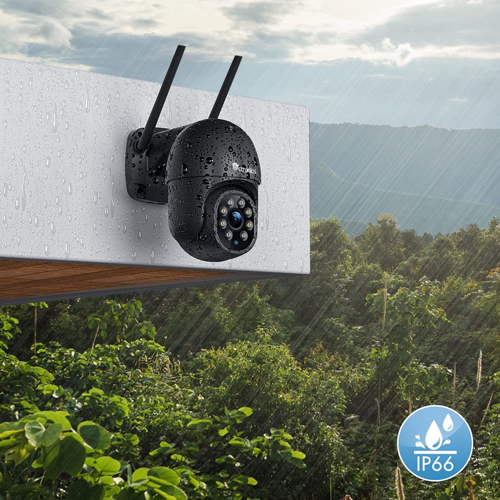Ctronics Cámara de Vigilancia PTZ Exterior, IP WiFi con Visión Nocturna a Color de 30 m