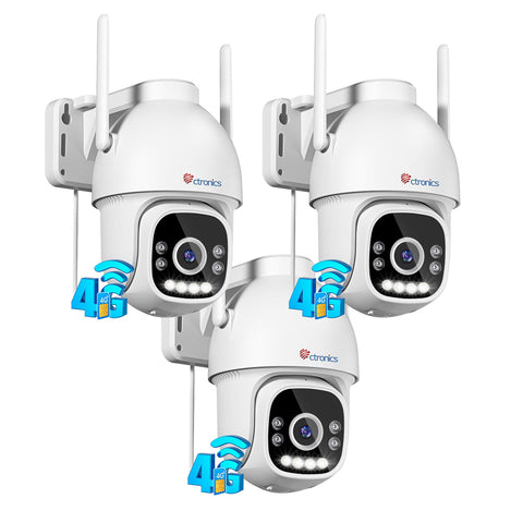 Cámara de seguridad exterior Ctronics 2.5K 4MP 3G/4G LTE con tarjeta SIM, cámara IP PTZ para exterior, detección de personas